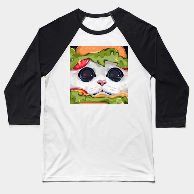 Hamburger Cat Baseball T-Shirt by Meg Jamie-Beth